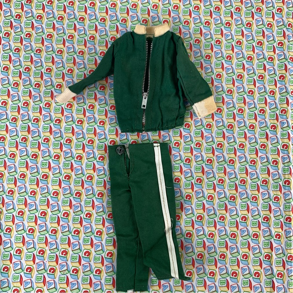 Green Doll Tracksuit with Cream Cuffs and Stripe